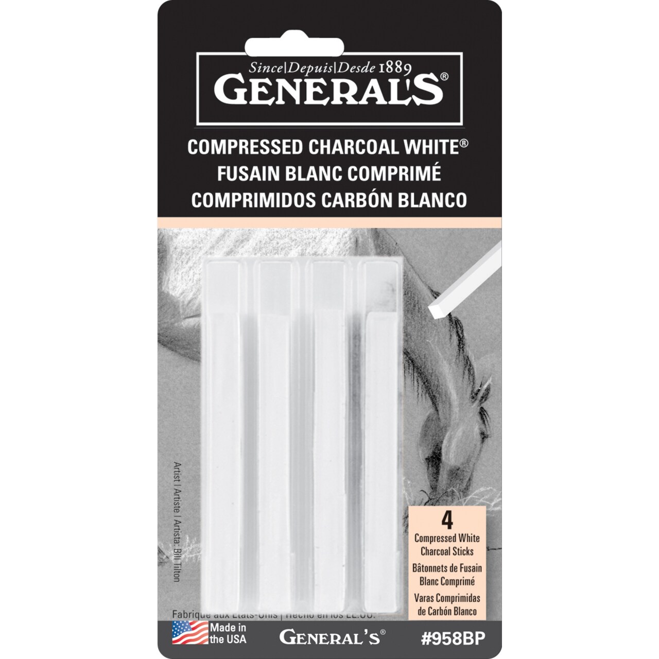 General's Compressed Charcoal Sticks 4/Pkg-White - 2B, 4B & 6B